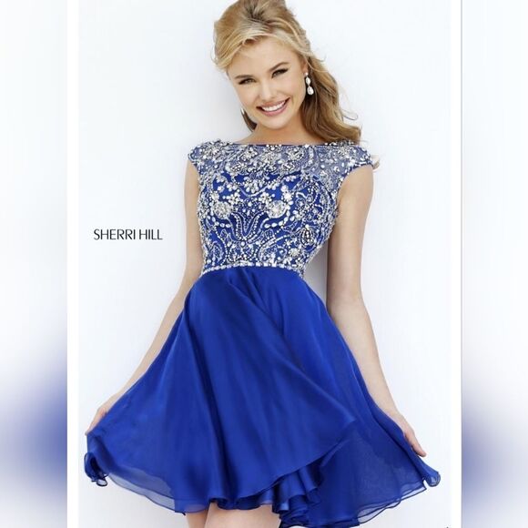 Nearly NEW Sherri Hill Navy Shorty Style # 32320 - Picture 3 of 6